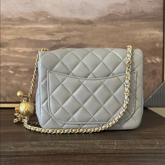 Chanel Grey Quilted Lambskin Pearl Crush Mini Flap Bag Aged Gold Hardware, 2021 - Picture 3 of 4